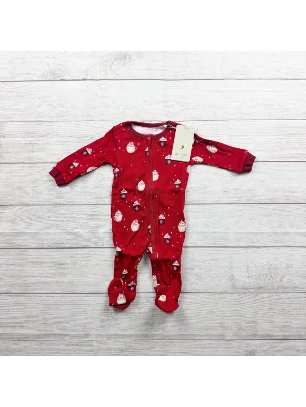 Petit Lem Holiday Infant Red Footed Sleeper Pajamas Zip Closure NWT 0-3 Months